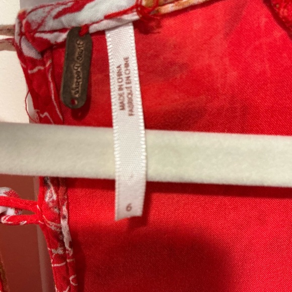 Free People Coral-Red Floral High-Low V-Neck Dress - Picture 2 of 13